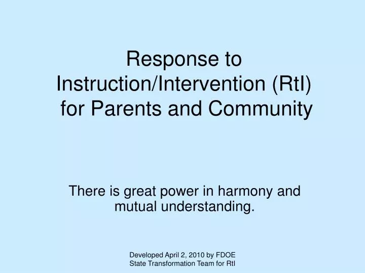 response to instruction intervention rti for parents and community