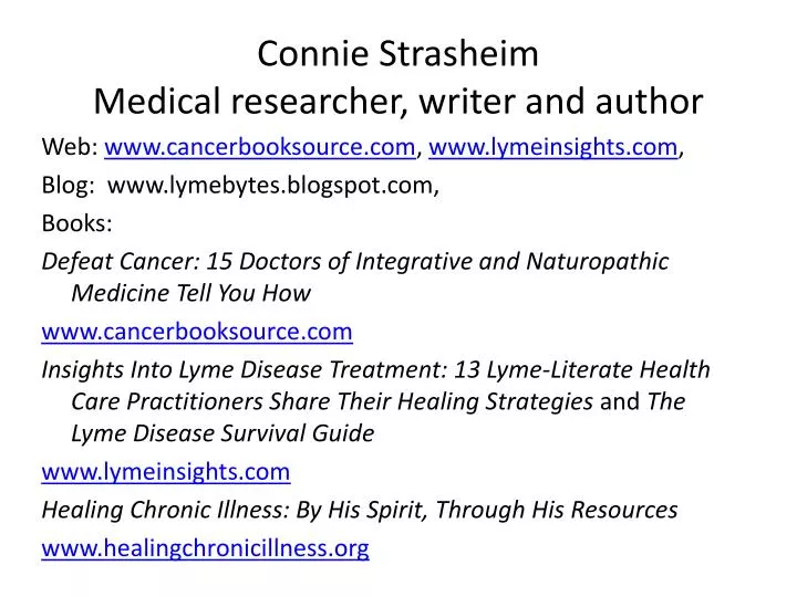 connie strasheim medical researcher writer and author