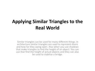 Applying Similar Triangles to the Real World