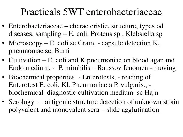 practicals 5wt enterobacteriaceae