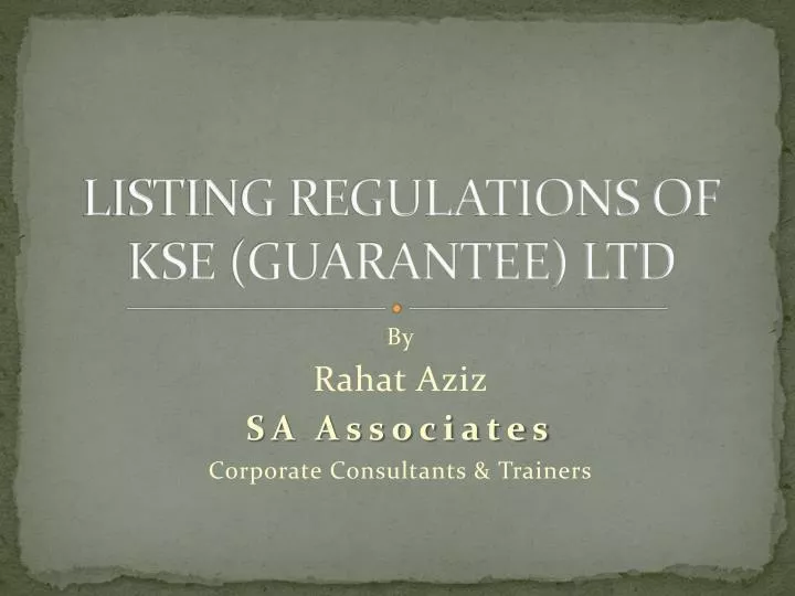 listing regulations of kse guarantee ltd