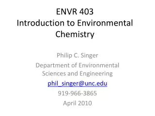 ENVR 403 Introduction to Environmental Chemistry