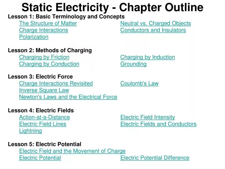 static electricity chapter outline
