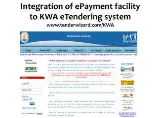 Integration of ePayment facility to KWA eTendering system tenderwizard/KWA