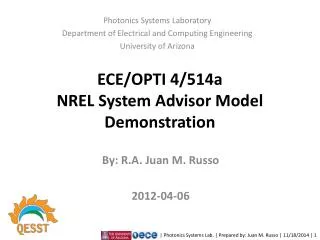 ECE/OPTI 4/514a NREL System Advisor Model Demonstration