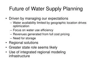 Future of Water Supply Planning