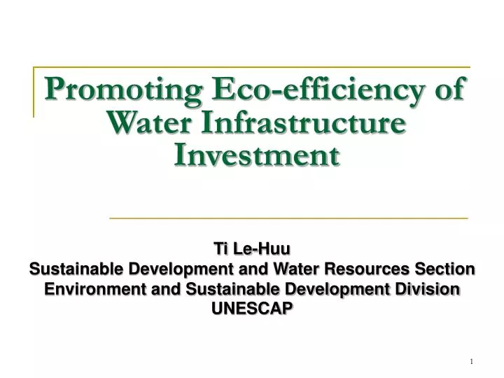 promoting eco efficiency of water infrastructure investment