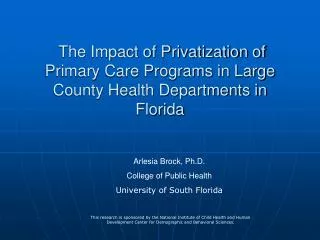 The Impact of Privatization of Primary Care Programs in Large County Health Departments in Florida