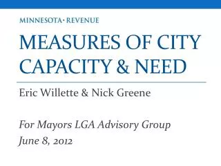 Measures of city capacity &amp; need