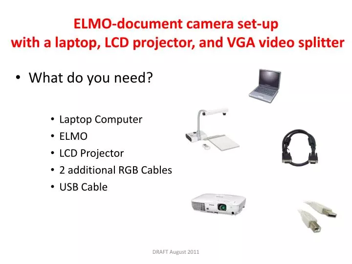 elmo document camera set up with a laptop lcd projector and vga video splitter