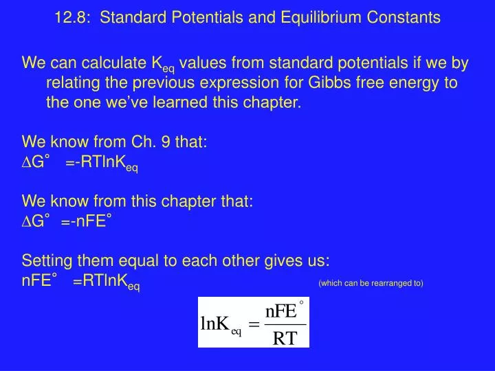 12 8 standard potentials and equilibrium constants
