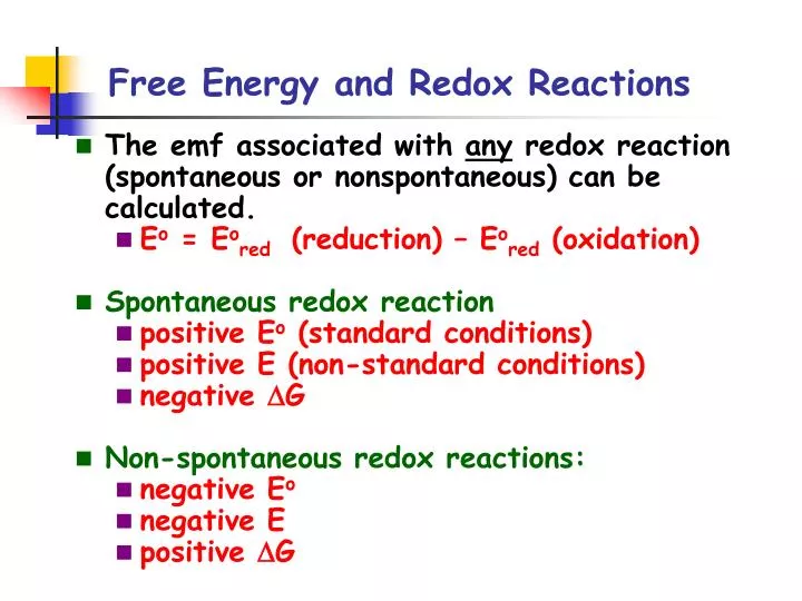free energy and redox reactions