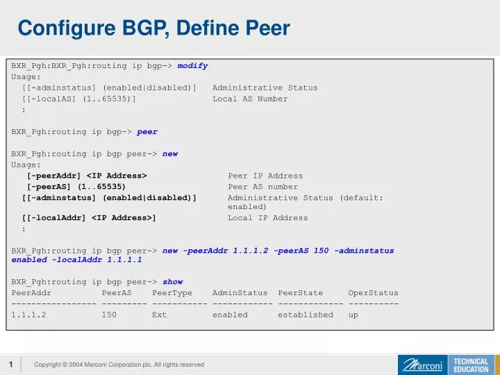 configure bgp define peer