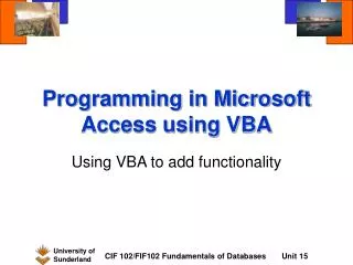 Programming in Microsoft Access using VBA