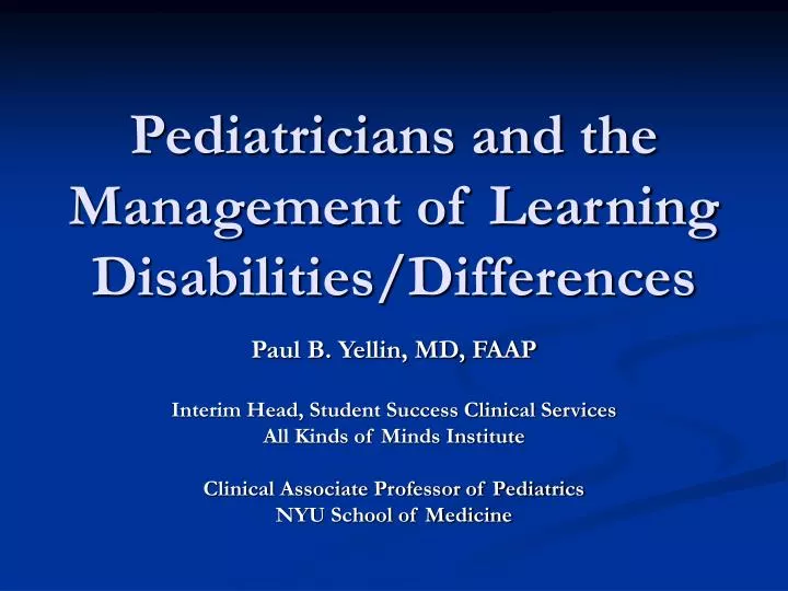 pediatricians and the management of learning disabilities differences