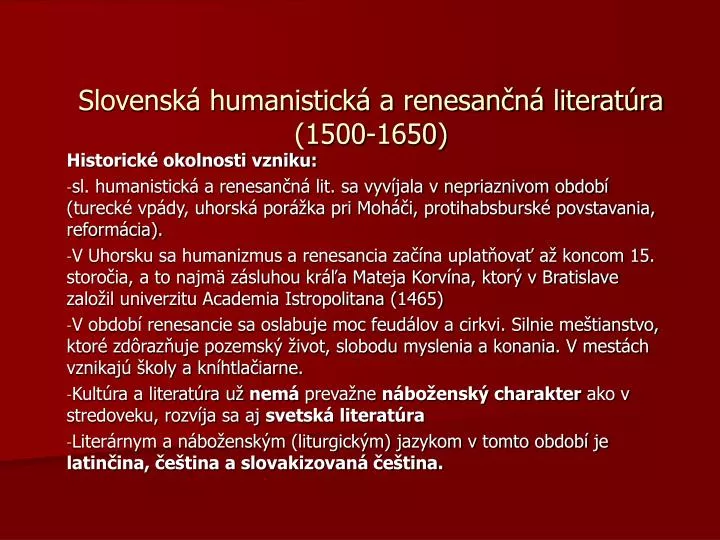 slovensk humanistick a renesan n literat ra 1500 1650