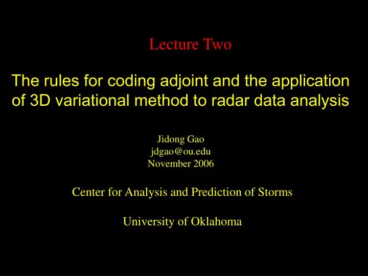 the rules for coding adjoint and the application of 3d variational method to radar data analysis