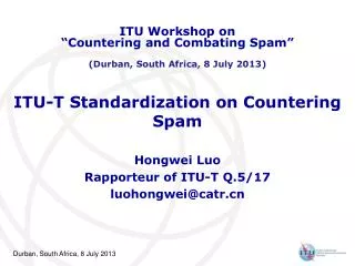 ITU-T Standardization on Countering Spam