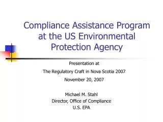 Compliance Assistance Program at the US Environmental Protection Agency