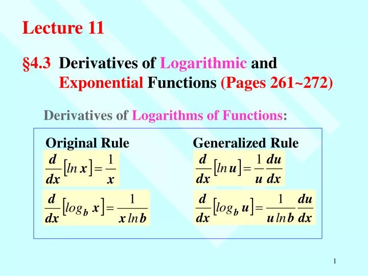 4 3 derivatives of logarithmic and exponential functions pages 261 272