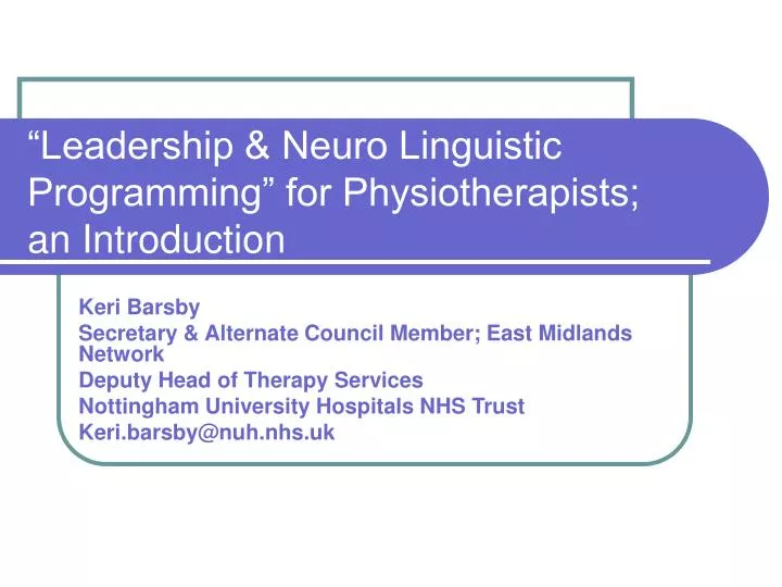 leadership neuro linguistic programming for physiotherapists an introduction