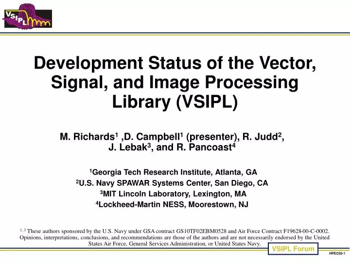 development status of the vector signal and image processing library vsipl
