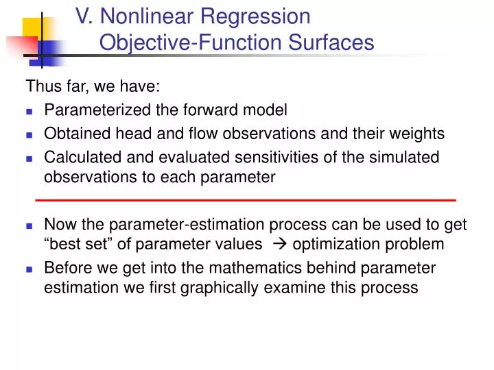 v nonlinear regression objective function surfaces