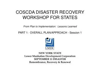 COSCDA DISASTER RECOVERY WORKSHOP FOR STATES