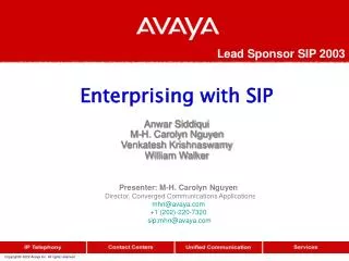 Enterprising with SIP Anwar Siddiqui M-H. Carolyn Nguyen Venkatesh Krishnaswamy William Walker