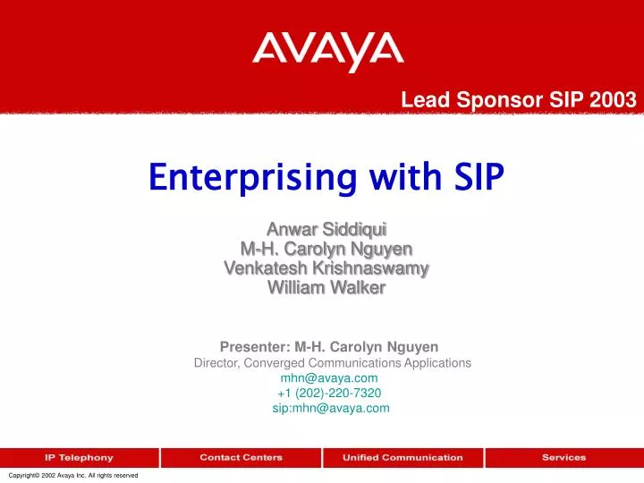 enterprising with sip anwar siddiqui m h carolyn nguyen venkatesh krishnaswamy william walker