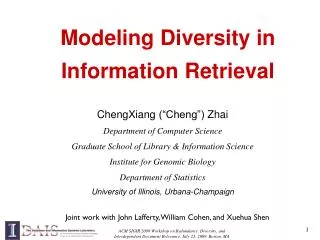 Modeling Diversity in Information Retrieval