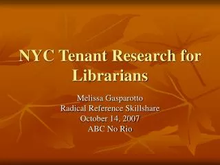NYC Tenant Research for Librarians