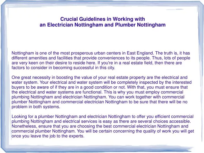 crucial guidelines in working with an electrician nottingham and plumber nottingham