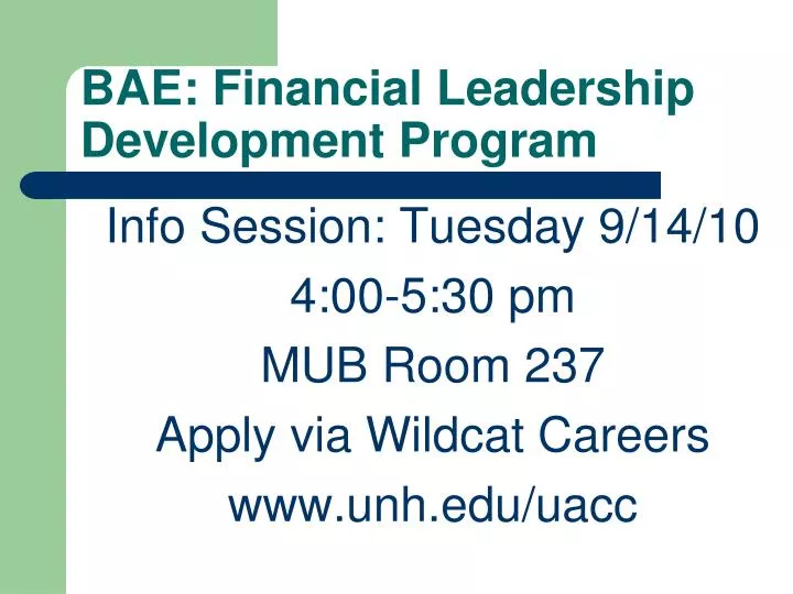 bae financial leadership development program