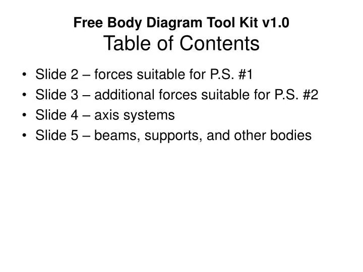 free body diagram tool kit v1 0 table of contents