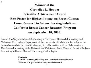 Winner of the Cornelius L. Hopper Scientific Achievement Award