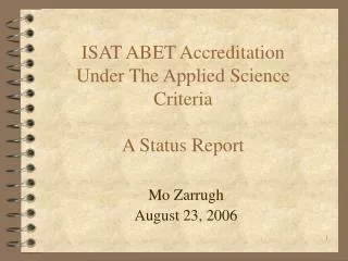 ISAT ABET Accreditation Under The Applied Science Criteria A Status Report