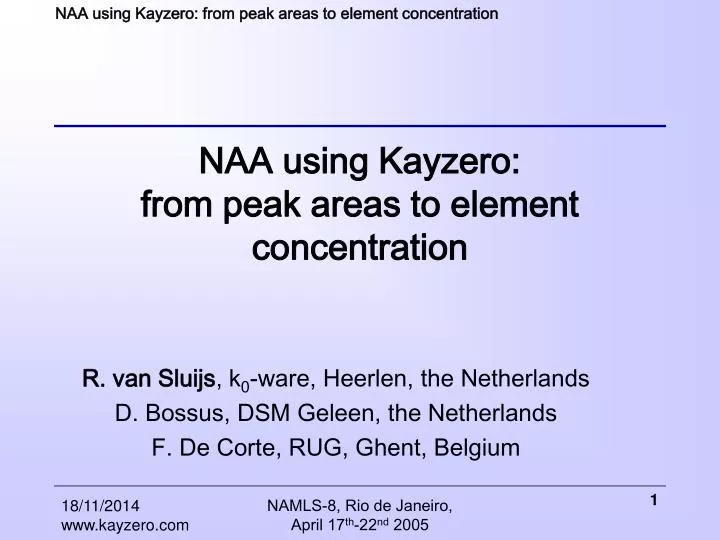 naa using kayzero from peak areas to element concentration