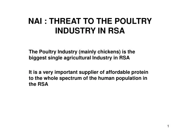 nai threat to the poultry industry in rsa