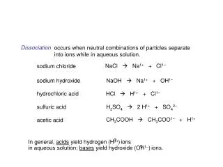 occurs when neutral combinations of particles separate into ions while in aqueous solution.