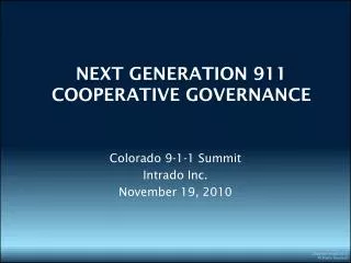 NEXT GENERATION 911 COOPERATIVE GOVERNANCE