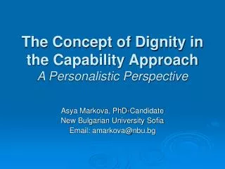 The Concept of Dignity in the Capability Approach A Personalistic Perspective