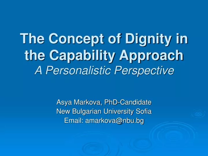 the concept of dignity in the capability approach a personalistic perspective