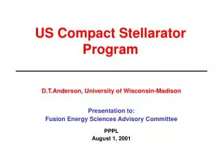 US Compact Stellarator Program