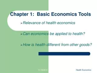 Chapter 1: Basic Economics Tools