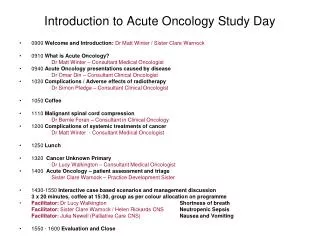 Introduction to Acute Oncology Study Day