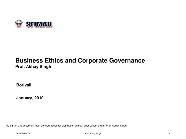 business ethics and corporate governance prof abhay singh