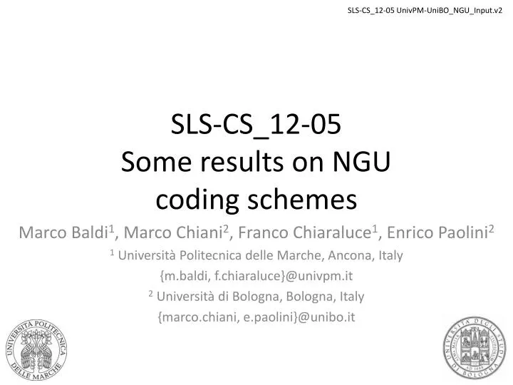 sls cs 12 05 some results on ngu coding schemes