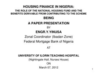 HOUSING FINANCE IN NIGERIA: