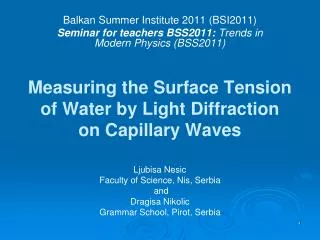 Measuring the Surface Tension of Water by Light Diffraction on Capillary Waves